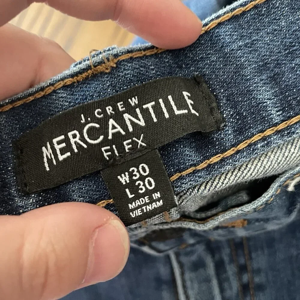 J.Crew Mercantile Men 30X30 Blue Medium Wash Denim Mid Rise Slim Fit Flex Jeans